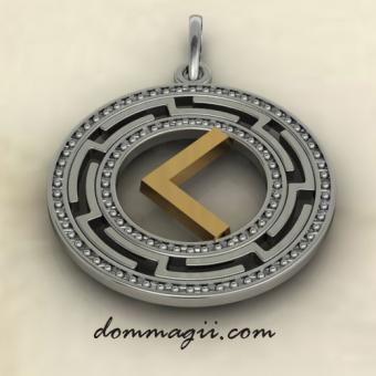 Амулет «Руна Кано из серебра с руной из золота»