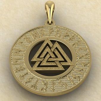 подвеска Валькнут в руническом круге золото