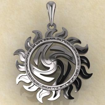 Славянский оберег Вайга в солнце из серебра