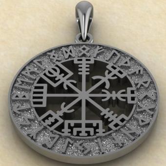Амулет Вегвизир в руническом круге из серебра