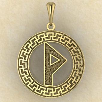 Руна «ВУНЬО» в солярном обережном круге из золота
