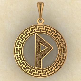 Руна «ВУНЬО» в солярном обережном круге из золота
