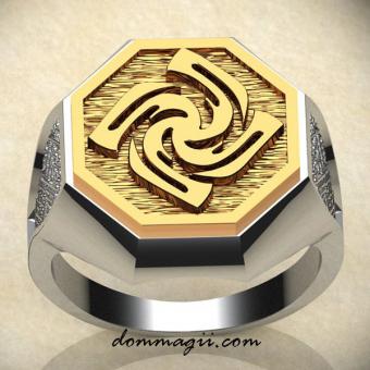 Кольцо с оберегом Знич из серебра с золотой вставкой