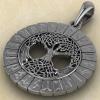 Скандинавский амулет Древо жизни в руническом круге из серебра