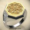 Кольцо с Славянским оберегом Молвинец из серебра с золотой вставкой